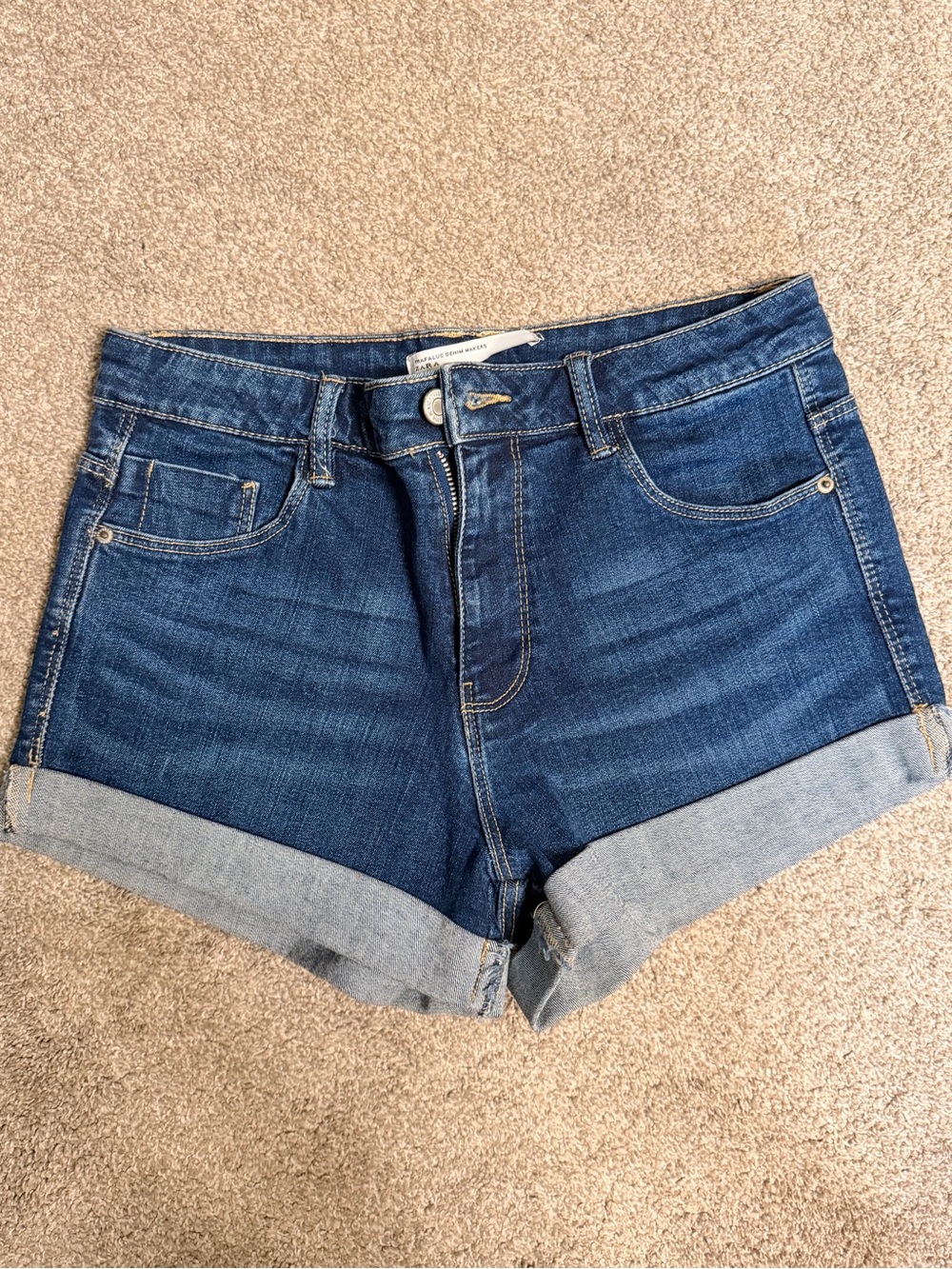 Zara Dark Blue Cuffed Denim Shorts